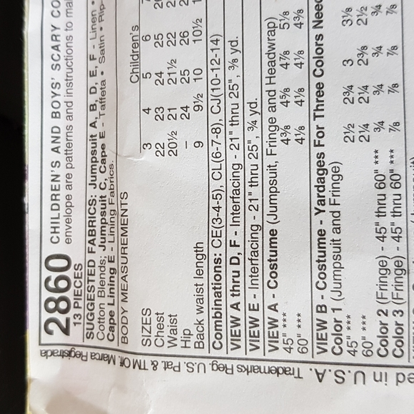 McCall's 2860 Halloween Costumes sewing pattern - Picture 3 of 3